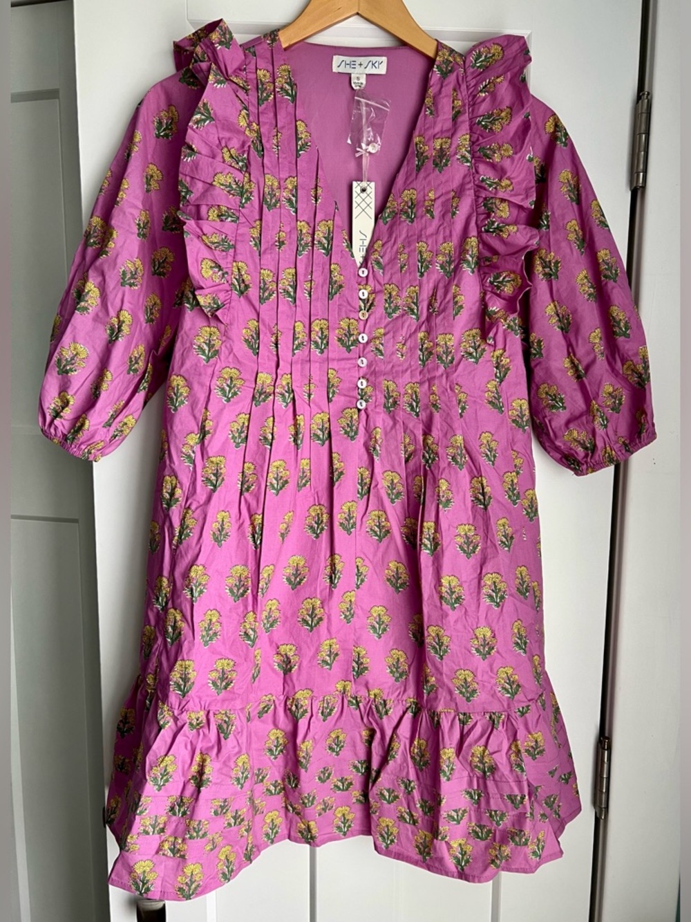 ModBoutique She + Sky Kensley Floral Pintuck Mini Dress, Size Small